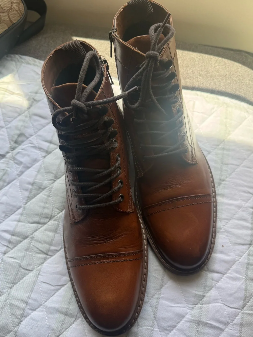 Crown Vintage Men’s Lingdale Leather Cap Toe Lace-Up Boots, Size 10.5, Cognac